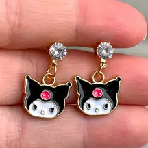 Kuromi hello kitty rhinestone stud earrings cute anime gift new