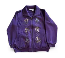 Cabin Creek Vintage Purple Embroidered Zip Up Jacket Sweater