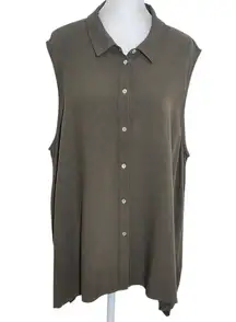 Fever Olive Green Sleeveless Button-Up Tunic Size XXL Green Button-Up Blouse