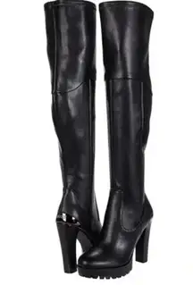 Guess Taylin Women's Black Faux Leather Lugged Sole Thigh-High Boots Size 6.5