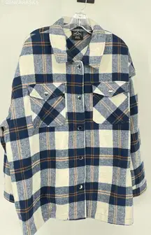 HFX Blue Women's Flannel Shirt Jacket Plaid Oversized Warm Shell - Size‎ XXL