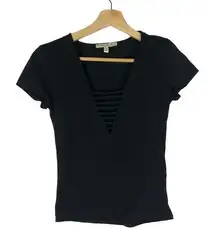 EXPRESS  Black Cut Out V-Neck Short Sleeve T-Shirt XS