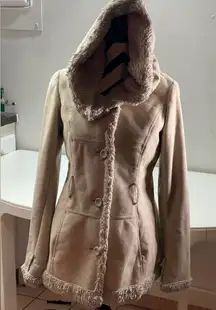 Jones New York Women XS Ivory Penny Lane Coat Faux Fur Suede Boho Y2K Whimsical