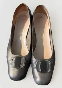 Salvatore Ferragamo Boutique Block Heel Pumps Size 8.5 B Dark Silver Gray