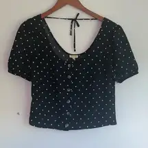 Lily White Polka Dot Button Up Crop Top sz s