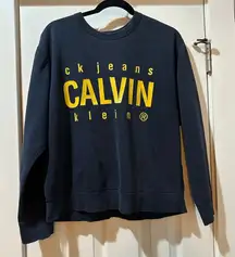 Calvin Klein Jeans Blue‎ Boxy Sweatshirt with Yellow Logo