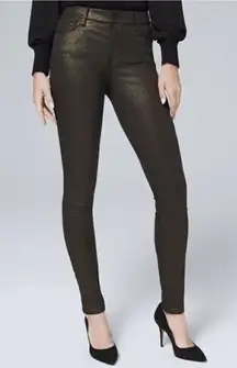 White House Black Market Women's Metallic‎ Gold Foil Skinny Ankle Jeans Size 0