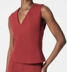 Spanx Perfect V-Neck Seamed Top Deep Red Back Zip Sleeveless Sz XL Office Career
