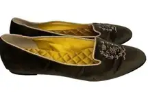 Dolce & Gabbana Women’s Size 39 8 Olive Army Green Velvet Gold Embroidered Flats