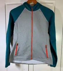 LL Bean Womens Fleece Hoodie Jacket Teal Gray Full Zip Pockets Size S Regular