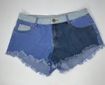 Cotton On Denim Shorts Womens 6 Blue Color Block Frayed Cotton Western Dukes