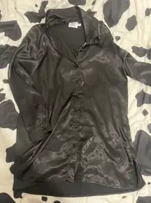 90210 Satin Shirt Mini Dress In Black