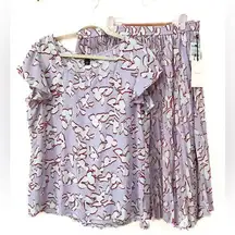 Halogen for Nordstrom. 2 Piece Set Pleated Skirt and Flutter Sleeve Blouse