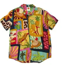 Farm Rio NWT  Pajama Shirt in Tropical Collage Silky Viscose Blouse XS $140