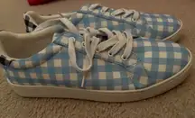 Womens Draper James blue white checker flat shoes