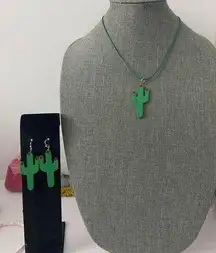 Upcycled cactus pendant necklace and earring set