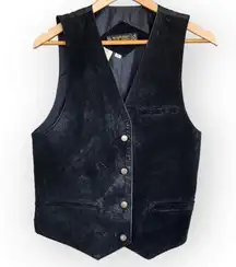 Vintage Western Don't Stop Black Leather Button Down Vest M