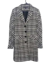 VTG Anne Klein plaid wool trench coat size 4 black classic