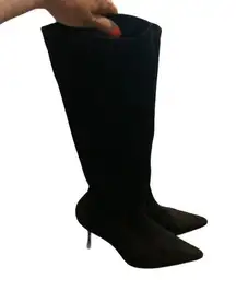 Tall Knee High Black Suede Stiletto Boots sz 39, Like NEW