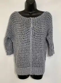 Decree Womens Sweater Scoop Neck Quarter Sleeve Open Knit Gray Small