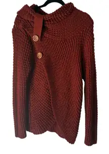 Panhandle Western Rust Red Button‎ Cowl Neck Knit Sweater Medium Cowboy Chunky
