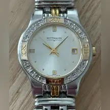 Wittnauer Geneve Diamond Rare Vintage Ladies Watch Two-Tone Bracelet Silver Dial