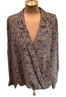 Gibson Paisley Faux Wrap Blouse High Low Preppy Career Classy Officewear