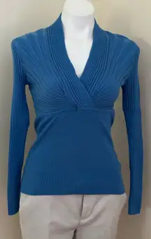 INC Cobalt Dream Blue V-Neck Crossover Ribbing & Subtle Pull Over Sweater Sz M