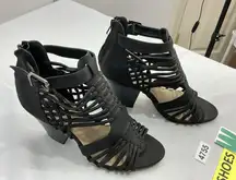 Womans Shoe Dazzle Thandie Sandals 10 Black Strappy-buckle Open Toe Back Zip