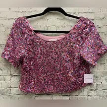 Pink multi sequin crop top sz S nwt