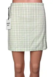 NEW Aritzia Sunday Best Tatiana Lola Green Plaid Slit Straight Mini Skirt Size 2
