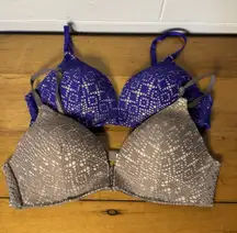 Victoria's Secret Bra Lot 2 Lace Demi 34C Purple Beige No-Wire