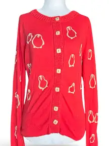 Anthropologie Field Flower Penguin Bright Cherry Red Knit Cardigan Sweater New