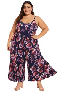 White Birch Floral Oversized Wide Leg Jumpsuit Blue Size XL Boho Cottagecore