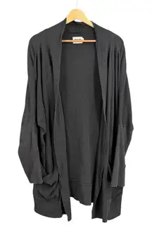 Pact Womens Organic Cotton Cardigan L/XL Gray Open Front Dolman Sleeve Pockets