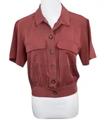 Abercrombie & Fitch‎ Rose Button Up Cropped Safari Shirt SMALL Y2k Indie Edgy