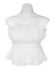 THIRTY THIRTY Eyelet Lace Ruffled Strapless Peplum Crop Top White Size L NEW