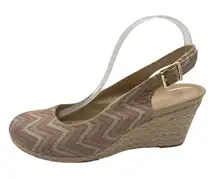Vionic Shoes Women 8 Tan Coraline Wedge Slingback Espadrille Sandal Chevron