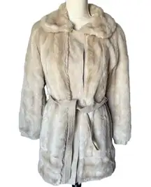 LONDON LEATHERS Fur Suede Coat Womens Light Beige Belted Longline Collared Luxe