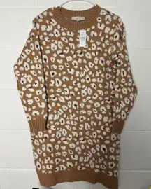LOFT Leopard Print Sweater Dress Mini Long Sleeve Crew Neck Women Size S