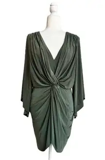 Misa Green Teget 3/4 Sleeve V Neck Draped Front Mini Women Size M Party Cocktail