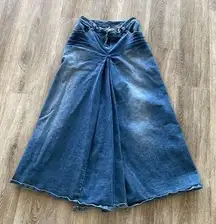 Y2k vintage 2000s long denim maxi skirt pleated front 0 XS 24 waist