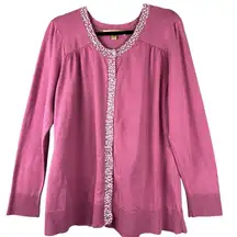 Motto Womens Sweater XL Pink Sequin Button Up Long Sleeve Cardigan Layering