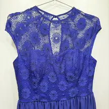 Royal Blue Sheer Lace Yoke Sweetheart Neckline Sheer Overlay Dress Made in USA