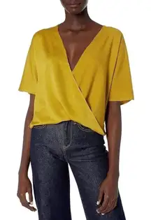 FRENCH CONNECTION Size‎ 8 Alessia Satin Citron Wrap Top Short Sleeve