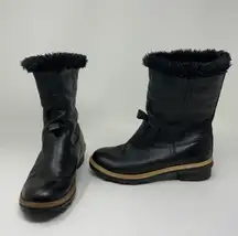 Pajar Leather Faux Vegan Shearling Round Toe Pull On Winter Water Resistant Boot