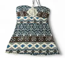 Self Esteem Boho Crochet Trim Strapless Tube Top Mini Dress Blue White Brown S