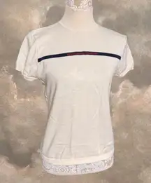 Vintage Polo Jeans Co Ralph Lauren Cream Knit Tee Shirt Size XL Y2K Minimalist