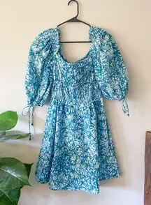 House of Harlow NWT  1960 Martini Blue Smocked Puff Sleeve Mini Dress size XS