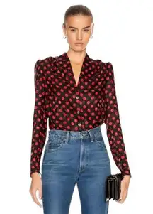 Re/Done 40s Tailored Red Polka Dot Blouse